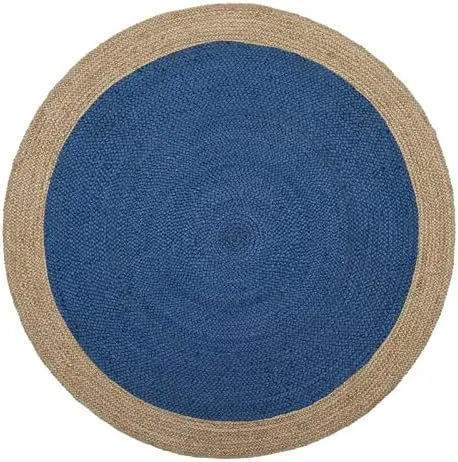 내츄럴 블루 라운드 황마 꼰 깔개, 거실 침실 게스트 룸 4x4 피트를 위한 디자이너 황마 카펫