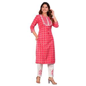 Ensemble Anarkali décontracté pour femme en coton imprimé floral, Kurta Lehriya, Palazzo et Dupatta longueur cheville, écologique et respirant - Product Image 2