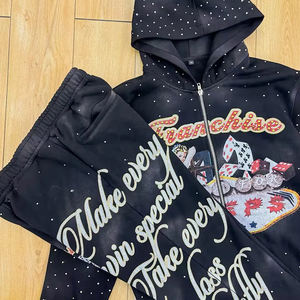 Conjuntos de Pantalones y Sudaderas con Capucha Personalizados con Logotipo Bordado con Pedrería y Estampado, Conjuntos Deportivos con Capucha Más Vendidos - Product Image 4