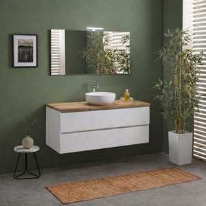 Meuble de salle de bain Koricini 120 cm 2C 1V, design italien, finition chêne naturel blanc, avec miroir et éclairage 120x60, export, mobilier haut de gamme - Product Image 2