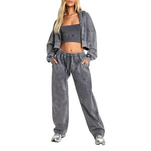 Mode chaude fermeture éclair à capuche survêtement survêtement personnaliser Vintage Street Wear 2 pièces ensemble femmes surdimensionné lavage à l'acide survêtement 2025 - Product Image 5