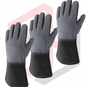 Ergonomic Industrial Anti-Chemical Leather Gloves with Reinforced Palm Extended Wrist Guard <b>7</b> oz Thickness 16INCH Length - Product Image 2