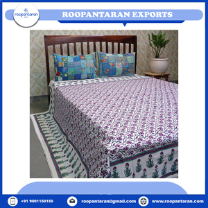 Latest Design Organic Cotton Dohar Queen Size <b>Quilt</b> Sets Hand Block Printed Embroidered Indian Style <b>Bedding</b> on Sale Low Price - Product Image 5