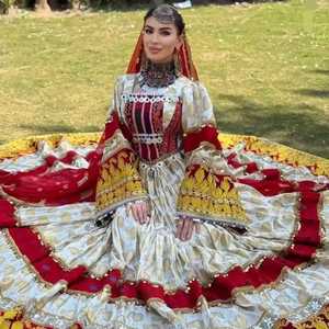 Robe afghane Kuchi originale AA IMPEX de haute qualité, en dentelle, longueur ras du sol, taille naturelle, respirante, infroissable, silhouette trapèze - Product Image 3