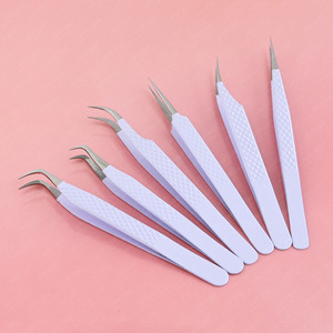 Pointe pointue fine de haute qualité Isolation incurvée Pince à épiler Pointe en fibre Crochet de volume droit Extension de cils Pince à épiler en acier inoxydable - Product Image 1