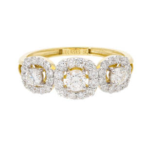 แหวนเพชรทรงรัศมีหินสามก้อนชุบโรเดียมสีทอง14K ปูหรูหราเพชรทรงกลมเจียระไนแบบธรรมชาติหรูหราสง่างามเหนือกาลเวลา - Product Image 6