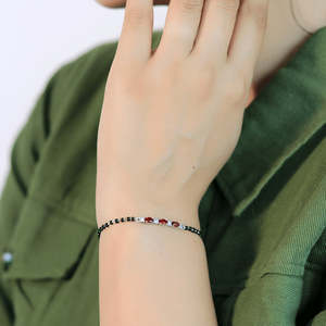 NOVAMART Fine Zarkan 18K Gold <b>Beaded</b> <b>Bracelet</b> with Ruby Red Checkered Linear Silver Design Bohemia Style for Weddings Anniversar - Product Image 2