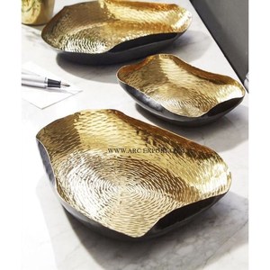 Lot de 2 plateaux de cuisine en aluminium poli doré Art créatif vaisselle de table moderne décoration hôtel fête plateau de nourriture - Product Image 4