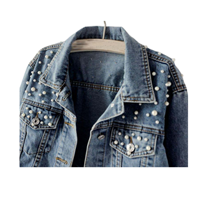 Women's Stylish <b>Blue</b> Denim Jacket Coat Plus Size Custom Logo Embroidered Pearls Rhinestone <b>Beading</b> Quick Dry Autumn Fashionable - Product Image 6