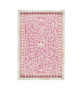 Plateau en bois MDF rose personnalisé et en os de résine avec incrustation de nacre et plateau de service de qualité au design arabe fantaisie pour la vaisselle à la maison - Product Image 2