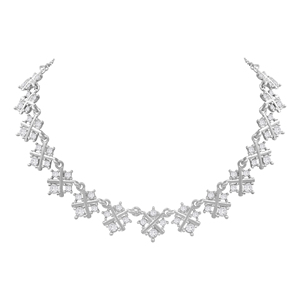 ชุดสร้อยคอแบบโชคเกอร์ชุบเงินประดับเพชรออสเตรียทรงสี่เหลี่ยมไขว้สไตล์ออร์โธดอกซ์ของ Alex Jewellery สำหรับงานหมั้น งานแต่งงาน และงานเลี้ยง - Product Image 4