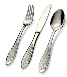 Juego de cubiertos de metal de acero inoxidable con brillo de espejo artístico para mejorar la presentación formal y la cena gourmet con un alto valor visual - Product Image 1