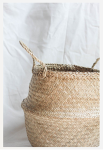 Rustique Pliable À La Main Seagrass Ventre Panier Naturel Tissé De Stockage Organisateur Décor - Product Image 2