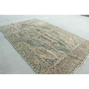 Alfombra Turca de 6.4x9.7 pies, Alfombra Oriental Vintage de Lana Azul Marrón - Product Image 2