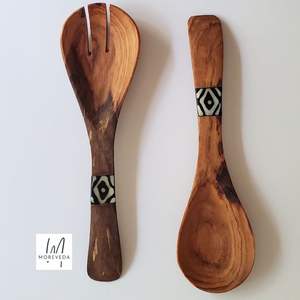 Cubiertos de madera respetuosos con el medio ambiente con Servidor de ensalada de resina, cuchara y tenedor de madera respetuosos con el medio ambiente para vajilla de catering sostenible - Product Image 4