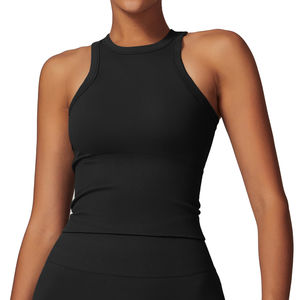 Acheter Débardeurs de fitness courts à col haut pour dames Compression extensible côtelé Sexy Spandex nylon plus soutien-gorge de course été Fitness - Product Image 5