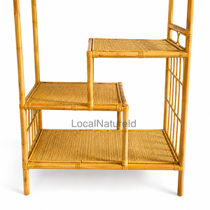 Rattan <b>Shelf</b> Unit 4 Tier Multifunctional Storage Rack Woven Display Organizer <b>Rustic</b> Brown Home Storage Organization - Product Image 3