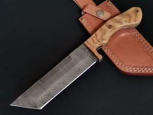 Cuchillo Tanto de Caza de Acero de Damasco Hecho a Mano de Primera Calidad, Mango de Madera Cómodo, Cuchillo Skinner S54 ZACSM OEM - Product Image 3