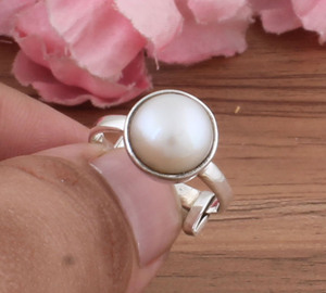 Bague en argent sterling 925 avec nacre naturelle bague en pierres précieuses faite à la main Vintage Boho bijoux pour femmes idée cadeau - Product Image 2