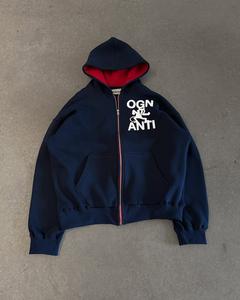 Sweat-shirts à capuche pour hommes, à fermeture éclair intégrale, en coton 100%, à manches longues, surdimensionnés, de couleur unie, avec broderie personnalisée du logo - Product Image 5