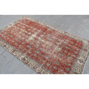 Alfombra Turca Vintage, Alfombra de 4.7x8 pies, Alfombra Roja con Rayas - Product Image 4