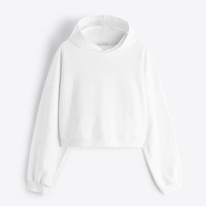 Sudadera con capucha recortada para hombre 100% algodón oversize drop shoulder streetwear peso pesado logotipo personalizado pullover crop top sudaderas con capucha en blanco - Product Image 5