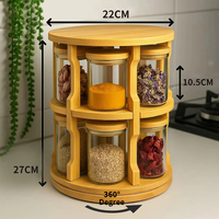 Support de table rotatif à 360 ° en bambou pour épices avec ensemble de 10 pots à épices