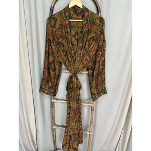 Recycled Silk Sari Women's Boho Chic Vintage Beach Cover Dress Robe for Resort Wear Gypsy House Kimono for Lounge Swimsuit - Product Image 5