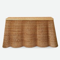 Table console en rotin artisanale - Design tissé élégant avec jupe festonnée pour la décoration de la maison