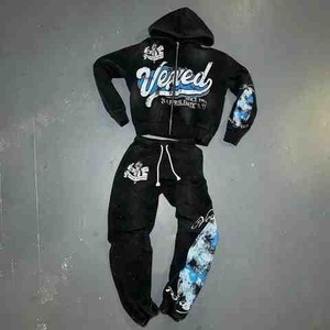 Pantalones de chándal XL de gran tamaño para hombre con logotipo de impresión personalizado Conjunto de sudadera con capucha y pantalones de chándal diseñados por el fabricante - Product Image 4