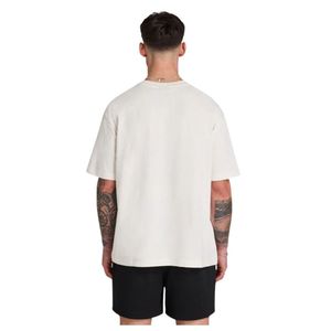 เสื้อยืดโอเวอร์ไซส์สีไอวอรี่สำหรับผู้ชาย ผ้าฝ้าย 100% 190 GSM สไตล์สตรีทแวร์ พิมพ์ลายโลโก้ด้านหน้าและด้านหลัง ทรงหลวมไหล่ตก - Product Image 2