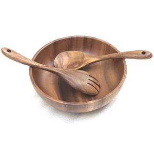 Bol rond en bois naturel fabriqué à la main avec cuillère ustensiles de cuisine écologiques taille personnalisable fabriqué au Vietnam en gros - Product Image 3