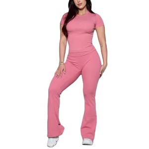 Achetez des ensembles de yoga pour femmes de bonne qualité, ensembles de yoga de couleur unie, vente en gros d'ensembles de sport pour femmes, logo personnalisé, ensemble de yoga 2 pièces - Product Image 6