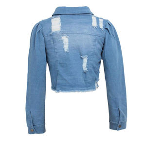 New Arrival Women's Cropped Denim Jackets Customized Washed OEM <b>Buttons</b> Hip Hop Vintage Style Private Label Weaved Raw Processed - Product Image 6