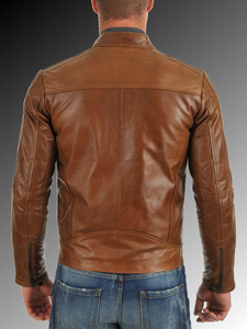 Chaqueta de Cuero de Piel de Cabra Marrón Personalizada a la Moda, Chaqueta de Cuero Genuino para Hombre - Product Image 5