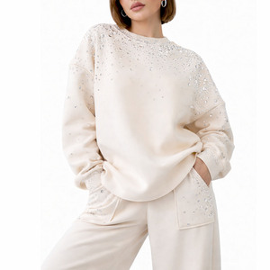 Sudadera Extra Grande de Felpa para Mujer y Pantalones Anchos, Diseño Liso o con Pedrería, Ropa Casual para Descansar, Venta al por Mayor - Product Image 2