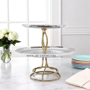 Travail martelé à la mode nouvelle Collection Table gâteau présentoir meilleure qualité grande taille 2 niveaux classique Table de mariage gâteau support - Product Image 2