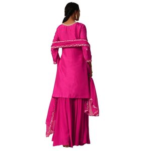 Set di Sharara Kurta in misto seta rosa con ricami Dupatta per il ricevimento della festa di nozze e abbigliamento etnico festivo - Product Image 4