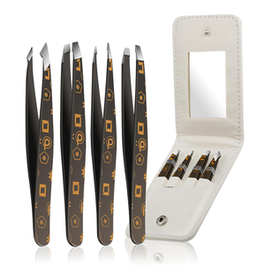 4 pinces à sourcils en acier inoxydable à pointe pointue et inclinée de la meilleure qualité. - Product Image 1