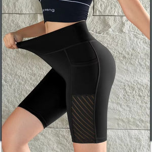 Women's Seamless Gym Workout <b>Shorts</b> High Waist Butt Lift Yoga <b>Leggings</b> with Mesh Pockets Stretchy Slim Leg Casual Style - Product Image 3