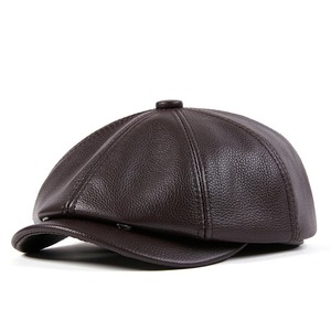 Genuine Leather Newsboy Cap Unisex High Quality Octagonal <b>Hat</b> Four Seasons Adjustable <b>Beret</b> Real Cowskin Flat Cap - Product Image 2