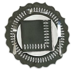 Indian <b>linen</b> table <b>placemat</b> with cultural embroidery work for traditional dining settings home decor reusable washable elegant - Product Image 1