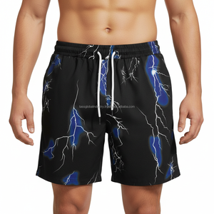 กางเกงขาสั้นผู้ชายลายกราฟิก แห้งเร็ว ผลิตตามแบบ OEM ลายสายฟ้าสีน้ำเงิน ดีไซน์พายุฝน สำหรับฤดูร้อน สไตล์สตรีทแวร์ - Product Image 3