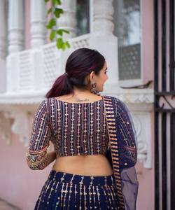 Vêtements de mariage georgette broderie avec fil travail lehenga choli avec dupatta fête porter meilleur prix textile vêtement - Product Image 5