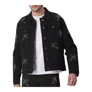 แจ็คเก็ตยีนส์สีดำล้วนสำหรับผู้ชาย ปี 2026 ขายส่ง รับสกรีนโลโก้ กระดุมแบบต่างๆ คอตั้ง ทรงเข้ารูป - Product Image 1