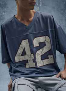 Camiseta de poliéster 100% personalizada, camiseta recortada de fútbol con estampado Digital, camiseta de secado rápido, malla cuadrada de gran tamaño para hombres, fútbol de talla grande - Product Image 4