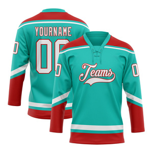 Camisetas de equipo de hockey sobre hielo de gama alta Aqua Color adulto proveedor de uniformes personalizados transpirable Jersey personalizado - Product Image 5