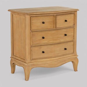 Coffre traditionnel rustique en bois massif Mindi 4 tiroirs sculpté à la main en bois clair Style français commode chambre à coucher ensemble de meubles de rangement - Product Image 1
