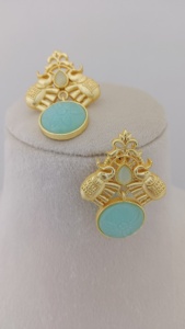 Boucles d'oreilles élégantes en laiton d'éléphant faites à la main Matériau lourd en laiton Produit en vrac Conception unique Travail de la pierre de qualité - Product Image 2