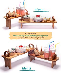 Tabla de servir de madera de acacia en soporte, plato de servir de madera elevado contemporáneo, estante de mostrador de decoración del hogar elegante acabado a mano - Product Image 4